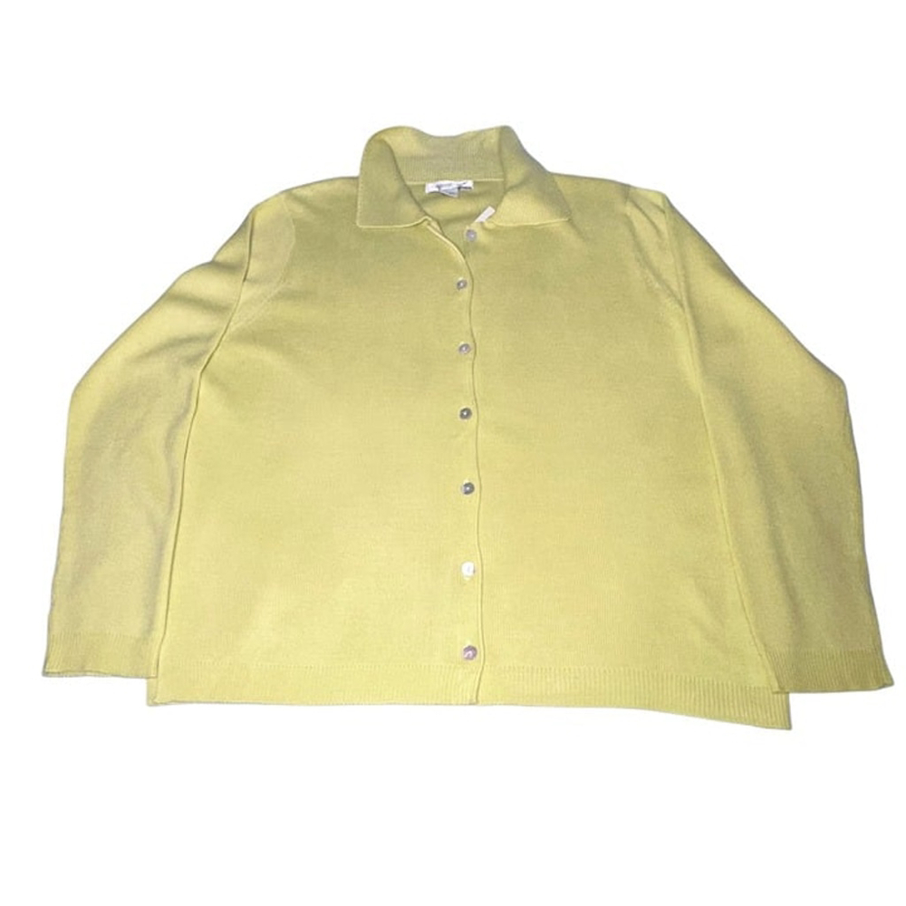 Vintage Y2k Coldwater Creek lime green button-down knit cardigan